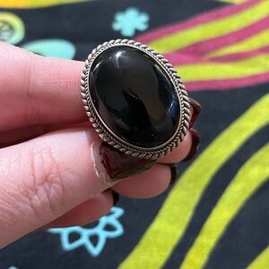 VTG Southwestern Black Onyx Sterling Silver 925 Size 8 1/2 Statement Ring